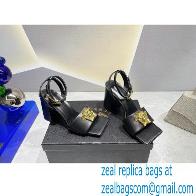 Versace Heel 9cm La Medusa Leather Sandals Black/Gold 2023