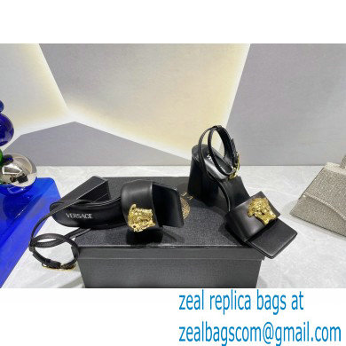 Versace Heel 9cm La Medusa Leather Sandals Black/Gold 2023 - Click Image to Close