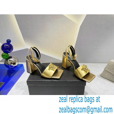 Versace Heel 9cm La Medusa Leather Sandals Gold 2023
