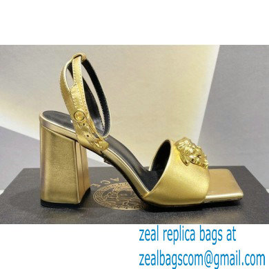 Versace Heel 9cm La Medusa Leather Sandals Gold 2023