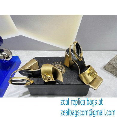 Versace Heel 9cm La Medusa Leather Sandals Gold 2023