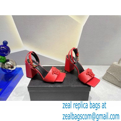 Versace Heel 9cm La Medusa Leather Sandals Red 2023