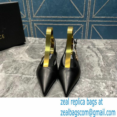 Versace Leather Safety Pin Slingback Flats Black 2023