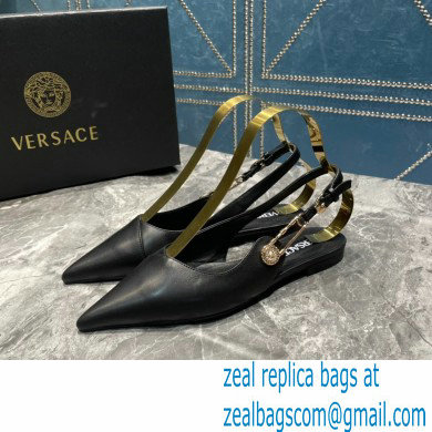 Versace Leather Safety Pin Slingback Flats Black 2023