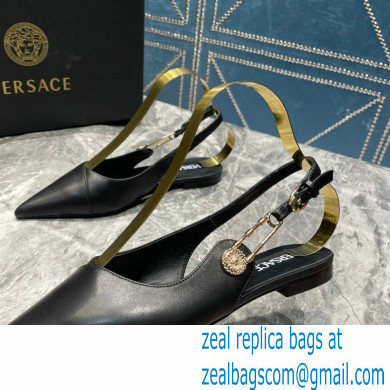 Versace Leather Safety Pin Slingback Flats Black 2023 - Click Image to Close