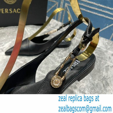 Versace Leather Safety Pin Slingback Flats Black 2023 - Click Image to Close