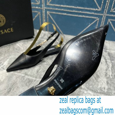 Versace Leather Safety Pin Slingback Flats Black 2023 - Click Image to Close