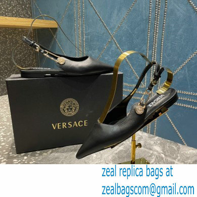 Versace Leather Safety Pin Slingback Flats Black 2023