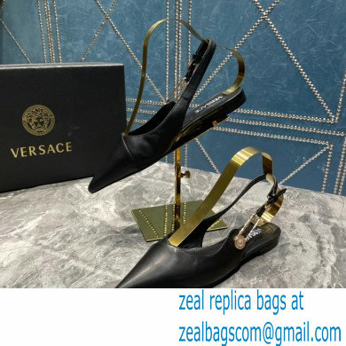 Versace Leather Safety Pin Slingback Flats Black 2023 - Click Image to Close