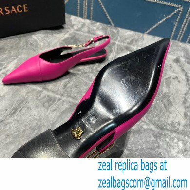 Versace Leather Safety Pin Slingback Flats Fuchsia 2023 - Click Image to Close