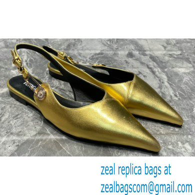 Versace Leather Safety Pin Slingback Flats Gold 2023