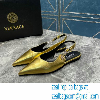 Versace Leather Safety Pin Slingback Flats Gold 2023