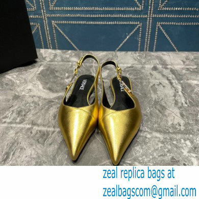 Versace Leather Safety Pin Slingback Flats Gold 2023 - Click Image to Close