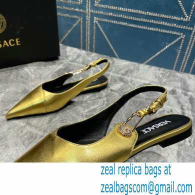 Versace Leather Safety Pin Slingback Flats Gold 2023 - Click Image to Close