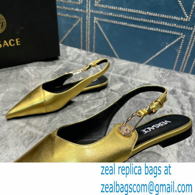 Versace Leather Safety Pin Slingback Flats Gold 2023