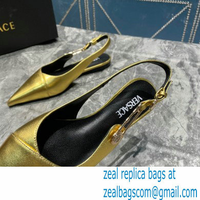 Versace Leather Safety Pin Slingback Flats Gold 2023 - Click Image to Close