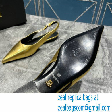 Versace Leather Safety Pin Slingback Flats Gold 2023