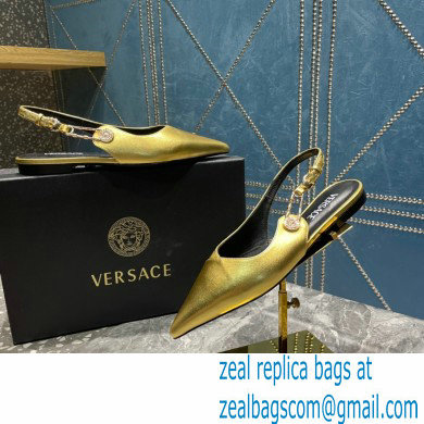 Versace Leather Safety Pin Slingback Flats Gold 2023