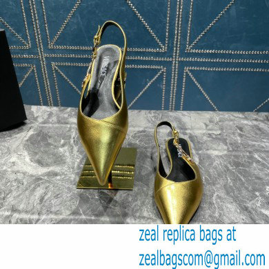 Versace Leather Safety Pin Slingback Flats Gold 2023