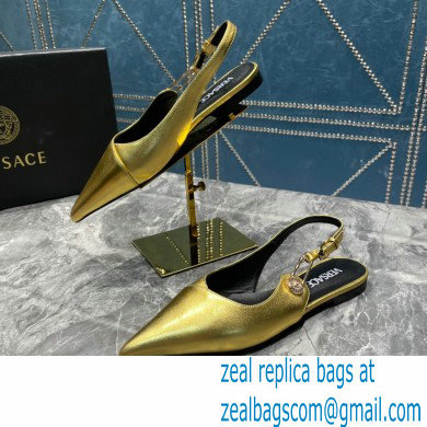 Versace Leather Safety Pin Slingback Flats Gold 2023