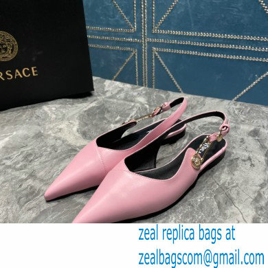 Versace Leather Safety Pin Slingback Flats Pink 2023 - Click Image to Close