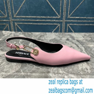 Versace Leather Safety Pin Slingback Flats Pink 2023 - Click Image to Close