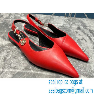 Versace Leather Safety Pin Slingback Flats Red 2023 - Click Image to Close