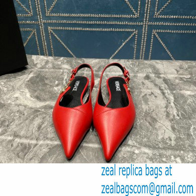 Versace Leather Safety Pin Slingback Flats Red 2023 - Click Image to Close