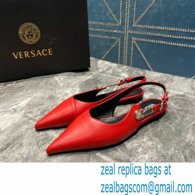 Versace Leather Safety Pin Slingback Flats Red 2023 - Click Image to Close