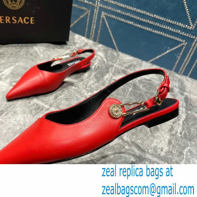 Versace Leather Safety Pin Slingback Flats Red 2023 - Click Image to Close