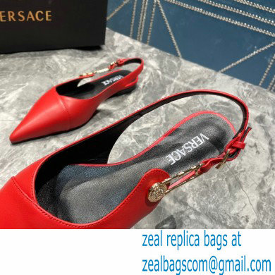 Versace Leather Safety Pin Slingback Flats Red 2023 - Click Image to Close