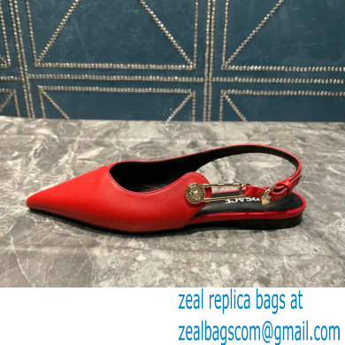 Versace Leather Safety Pin Slingback Flats Red 2023