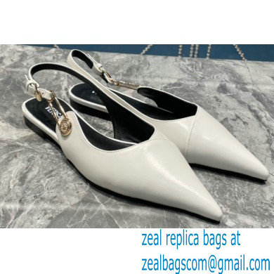 Versace Leather Safety Pin Slingback Flats White 2023