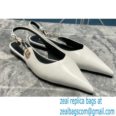 Versace Leather Safety Pin Slingback Flats White 2023 - Click Image to Close