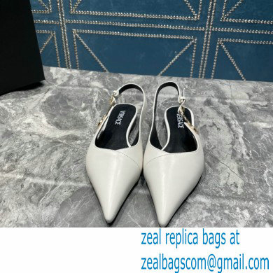 Versace Leather Safety Pin Slingback Flats White 2023