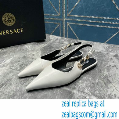 Versace Leather Safety Pin Slingback Flats White 2023