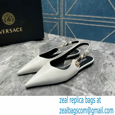 Versace Leather Safety Pin Slingback Flats White 2023 - Click Image to Close