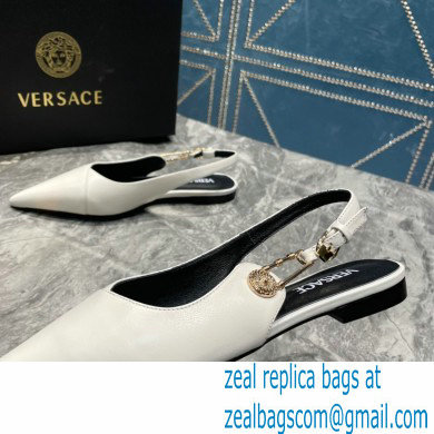 Versace Leather Safety Pin Slingback Flats White 2023 - Click Image to Close