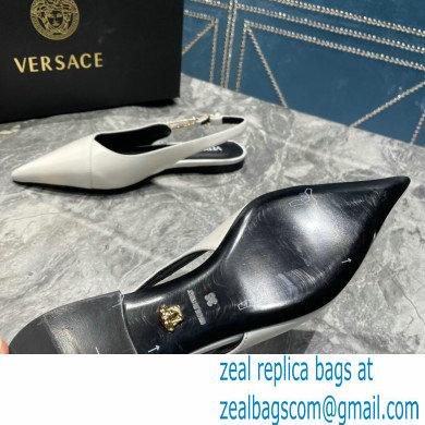 Versace Leather Safety Pin Slingback Flats White 2023