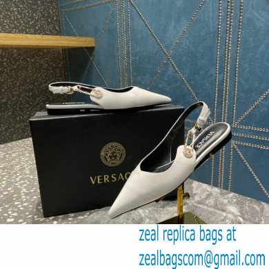 Versace Leather Safety Pin Slingback Flats White 2023 - Click Image to Close