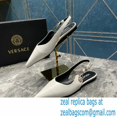 Versace Leather Safety Pin Slingback Flats White 2023