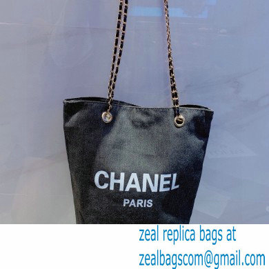chanel gray denim shopping bag 2023