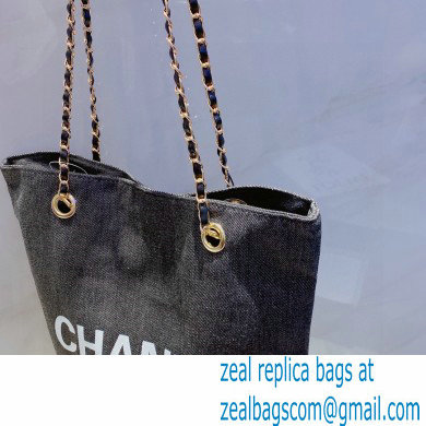 chanel gray denim shopping bag 2023