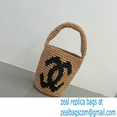 chanel logo printed raffia bucket bag 2023