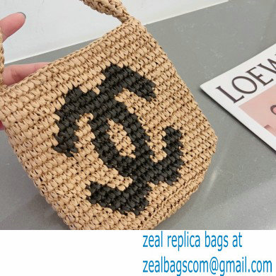 chanel logo printed raffia bucket bag 2023