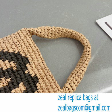 chanel logo printed raffia bucket bag 2023