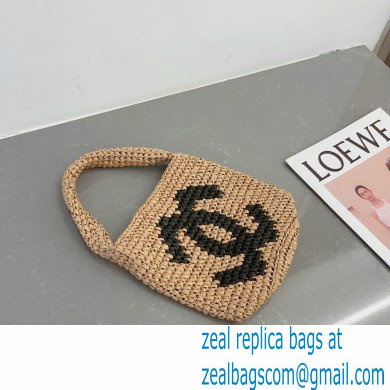 chanel logo printed raffia bucket bag 2023