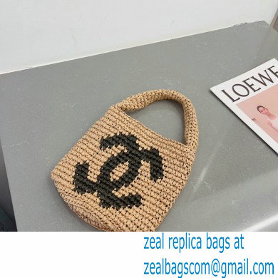 chanel logo printed raffia bucket bag 2023