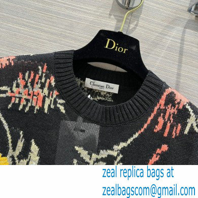 dior Black Hemp Jacquard with Multicolor Dior Petites Fleurs Motif Puff-Sleeve Top 2023