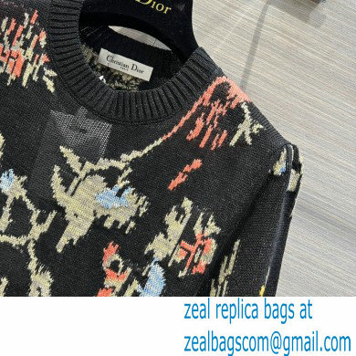 dior Black Hemp Jacquard with Multicolor Dior Petites Fleurs Motif Puff-Sleeve Top 2023